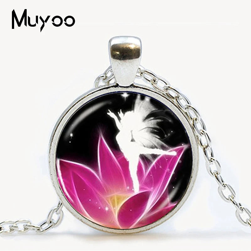 Fairy pendant necklace girl on bubble picture glass cabochon pendant necklace Mermaid Fashion chain neckless women jewelry