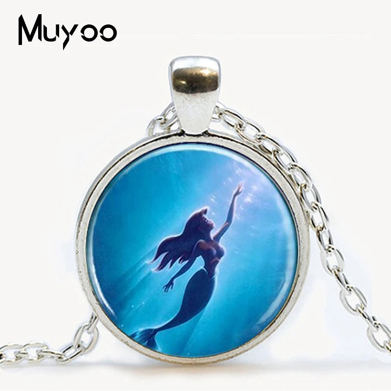 Fairy pendant necklace girl on bubble picture glass cabochon pendant necklace Mermaid Fashion chain neckless women jewelry