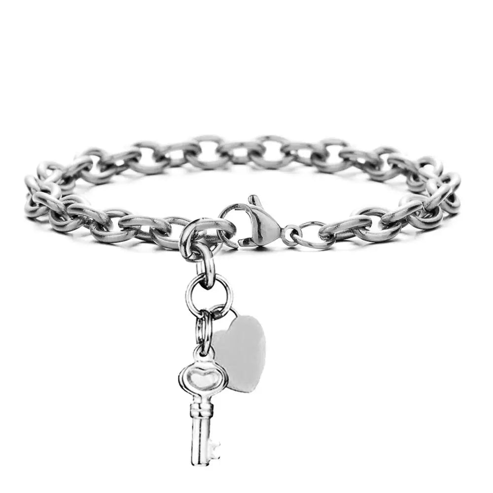 Trendy Stainless Steel Bracelets With Hearts Charm Bracelets New Fashion Key Jewelry Gifts
