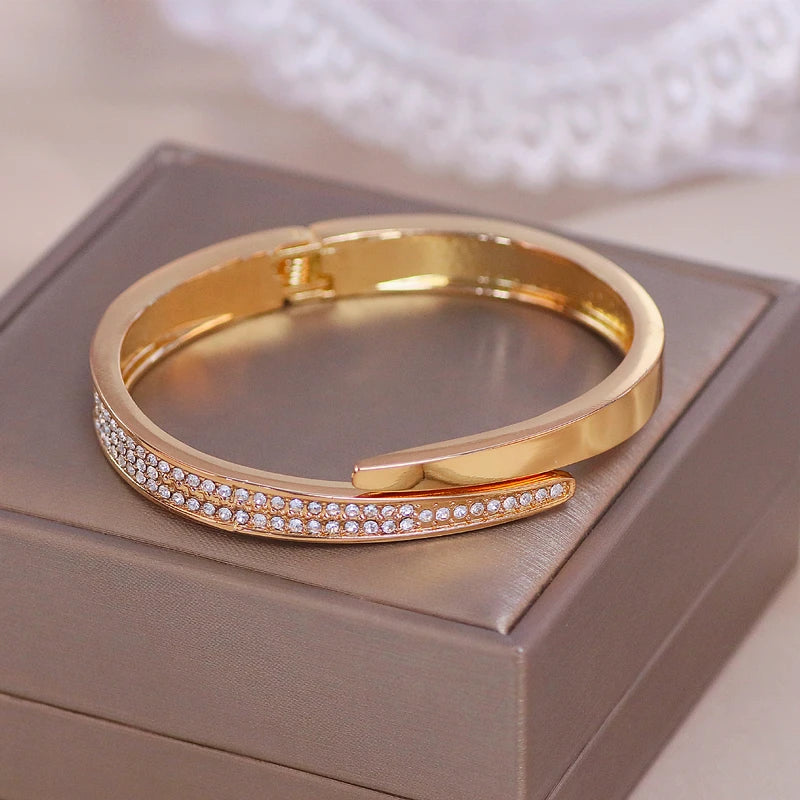 Trendy Geometry Round Bracelets & Bangles For Women Charm Crystal Cuff Bracelet Rose Gold Color Bangles Female Jewelry Accessory
