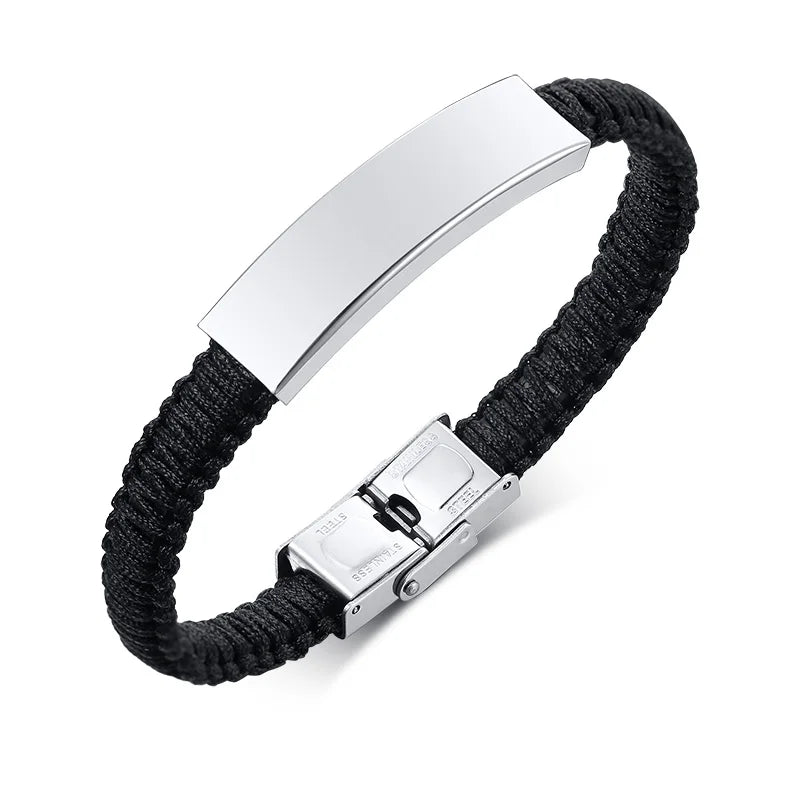 Customized Engraving Medical Alert ID Bracelet Women Men Nylon Handmade Braided Awareness Bracelets Rainbow Black Optional