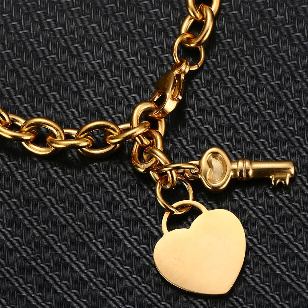 Trendy Stainless Steel Bracelets With Hearts Charm Bracelets New Fashion Key Jewelry Gifts