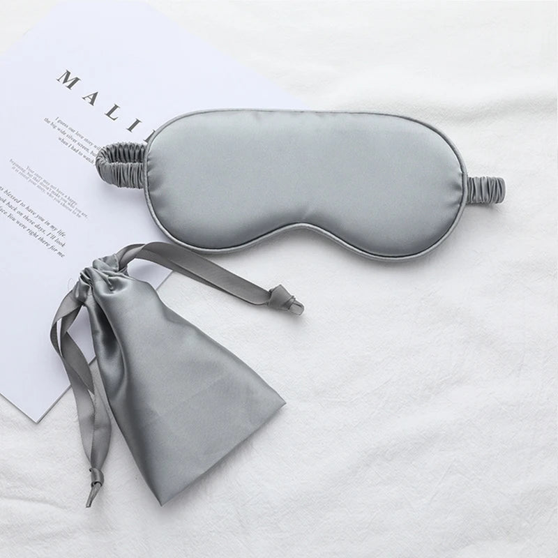 Silk Sleeping Eye Mask with Carrying Pouch Bag Travel Sleep Eyeshade For Women Man Nap Cover Comfortable Eye Patch Help Rest