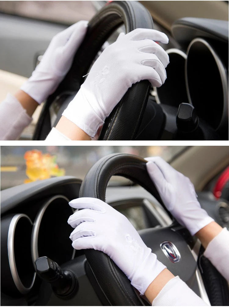 Women Embroidery Summer Driving Gloves Thin Blocking Ultraviolet Sunscreen High Elastic Performance Dance Etiquette Gloves