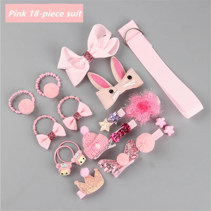 18 hairpin set cute hair accessories girls cartoon hairpin headdress bow flower animal hairpin hair circle elastic headdress
