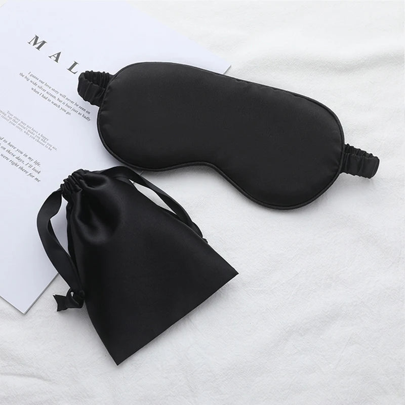 Silk Sleeping Eye Mask with Carrying Pouch Bag Travel Sleep Eyeshade For Women Man Nap Cover Comfortable Eye Patch Help Rest