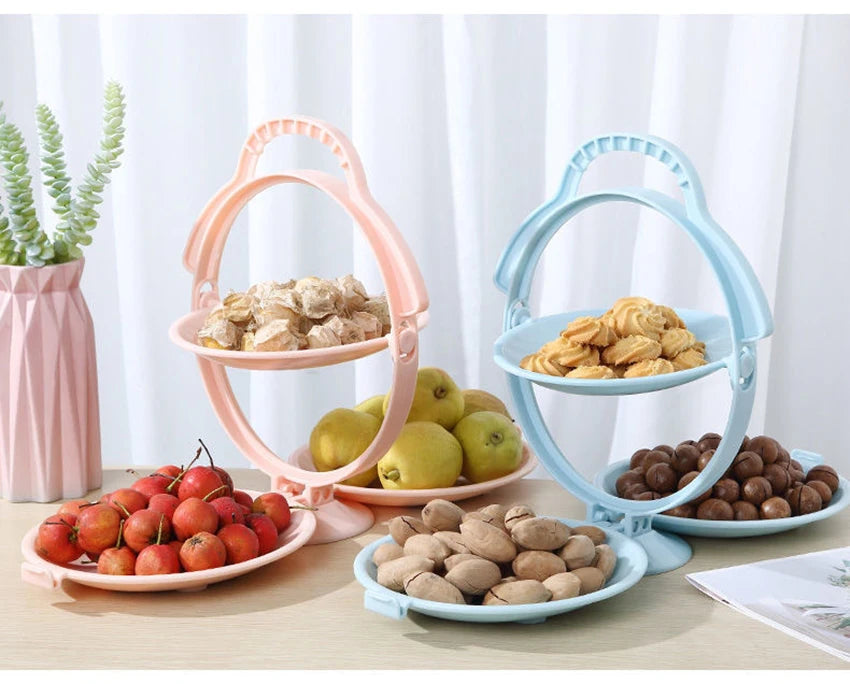 Creative Double Layer Folding Fruit Tray Desserts Plate Living Room Tea Table Snack Plates Cookies Dish Dry Fruits Nuts Trays