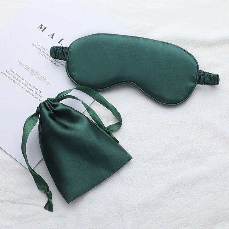 Silk Sleeping Eye Mask with Carrying Pouch Bag Travel Sleep Eyeshade For Women Man Nap Cover Comfortable Eye Patch Help Rest