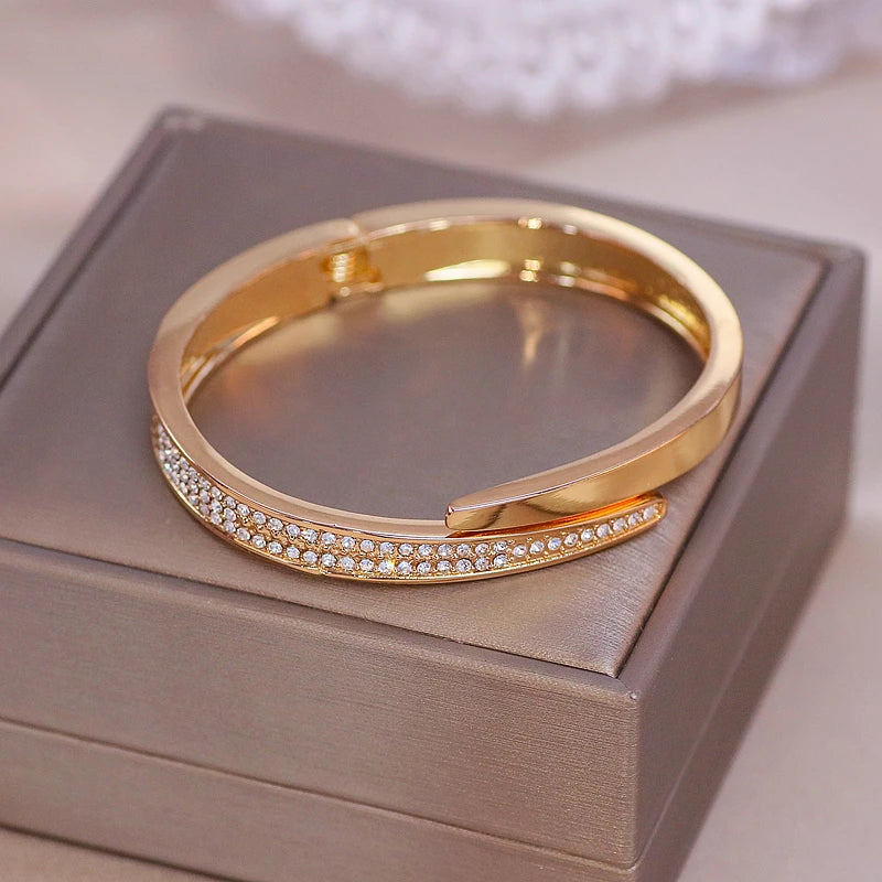 Trendy Geometry Round Bracelets & Bangles For Women Charm Crystal Cuff Bracelet Rose Gold Color Bangles Female Jewelry Accessory