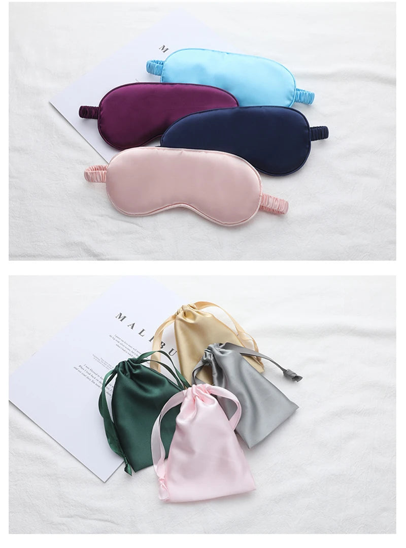 Silk Sleeping Eye Mask with Carrying Pouch Bag Travel Sleep Eyeshade For Women Man Nap Cover Comfortable Eye Patch Help Rest