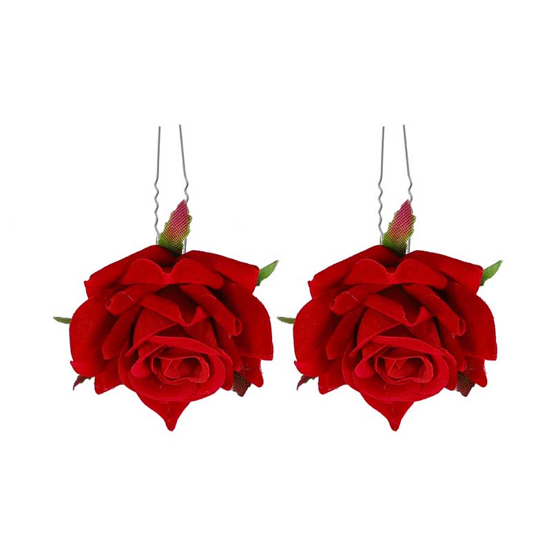 U Shaped Red Hairpins Hair Clips Wedding Hair Accessories For Women Rose Flower Headpieces Forks Bride Headdress Hair Jewelry