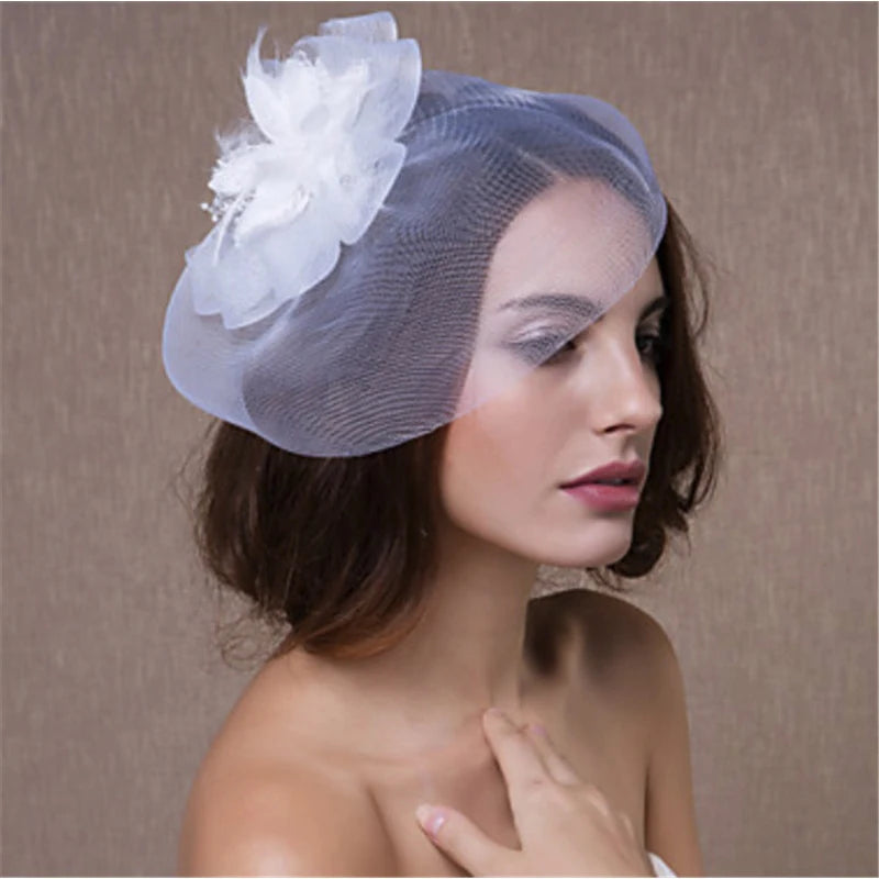 Bride Fedoras with Clip Fascinator Hairpin for Women Wedding Party Fascinat Mesh Yarn Flower Hair Pins Hat Hair Accessories