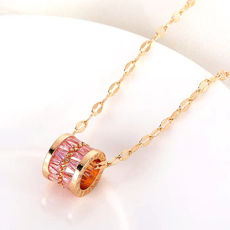 Sweet Zircon Crystal Pendant Necklace For Women Korean Fashion Stainless Steel Clavicle Chain Jewelry Female Wedding Accessories