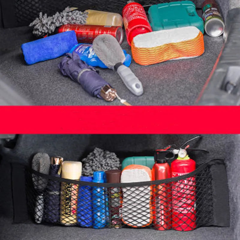Trunk Storage Net, Universal Car Nylon Cargo Storage Netting Wall Sticker Add on Storage Pouch Bag for Tissues/Bottles/Groceries