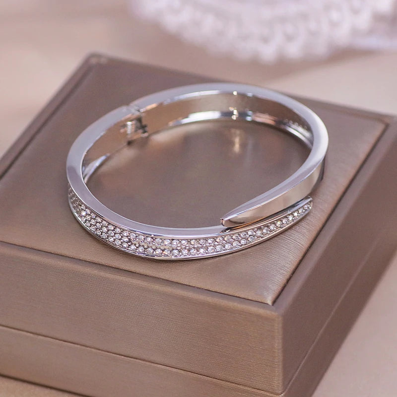 Trendy Geometry Round Bracelets & Bangles For Women Charm Crystal Cuff Bracelet Rose Gold Color Bangles Female Jewelry Accessory