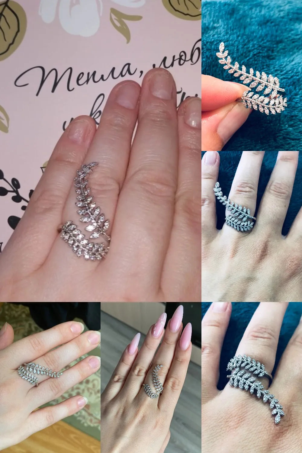 Graceful Leaves Both End of Open Ring Silver Color Girl Cocktail Party Rings Shine Crystal Zircon Fashion Women Jewelry