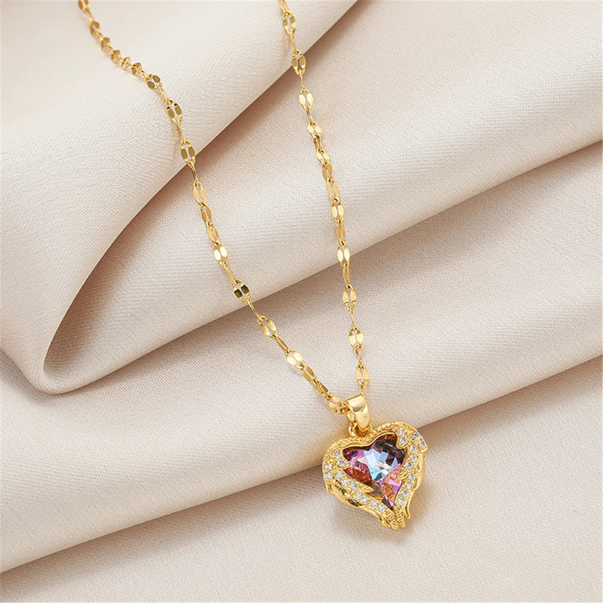 Sweet Zircon Crystal Pendant Necklace For Women Korean Fashion Stainless Steel Clavicle Chain Jewelry Female Wedding Accessories
