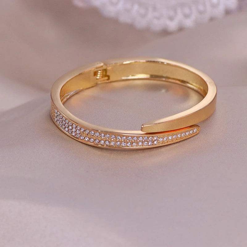 Trendy Geometry Round Bracelets & Bangles For Women Charm Crystal Cuff Bracelet Rose Gold Color Bangles Female Jewelry Accessory