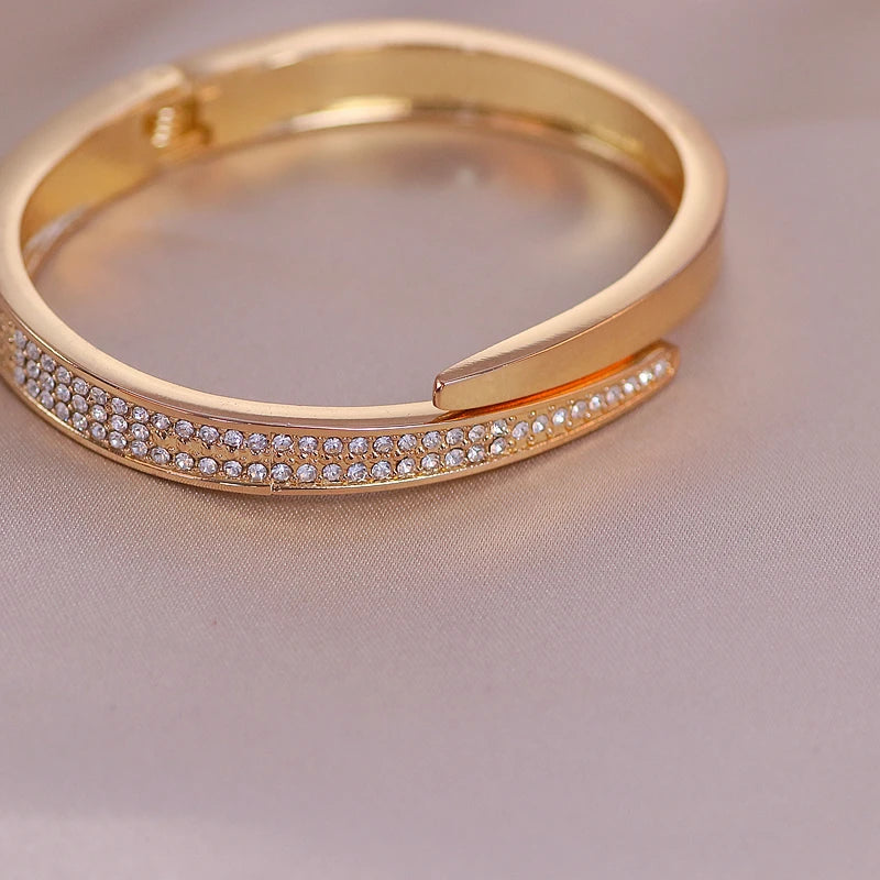 Trendy Geometry Round Bracelets & Bangles For Women Charm Crystal Cuff Bracelet Rose Gold Color Bangles Female Jewelry Accessory