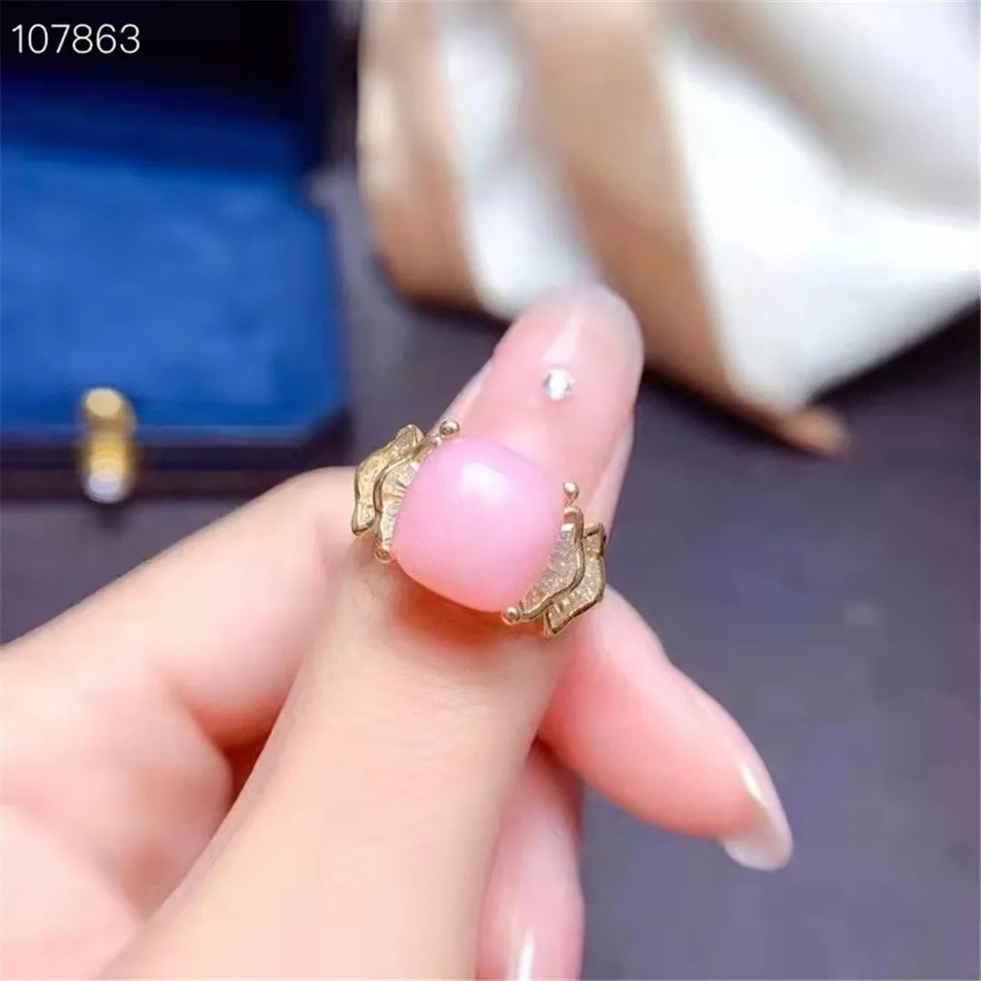 Natural Opal Gemstone Women's Ring Anillos Mujer Jewelry s925 Silver Inlay Adjustable Size Pink Girlfriend Christmas Gift