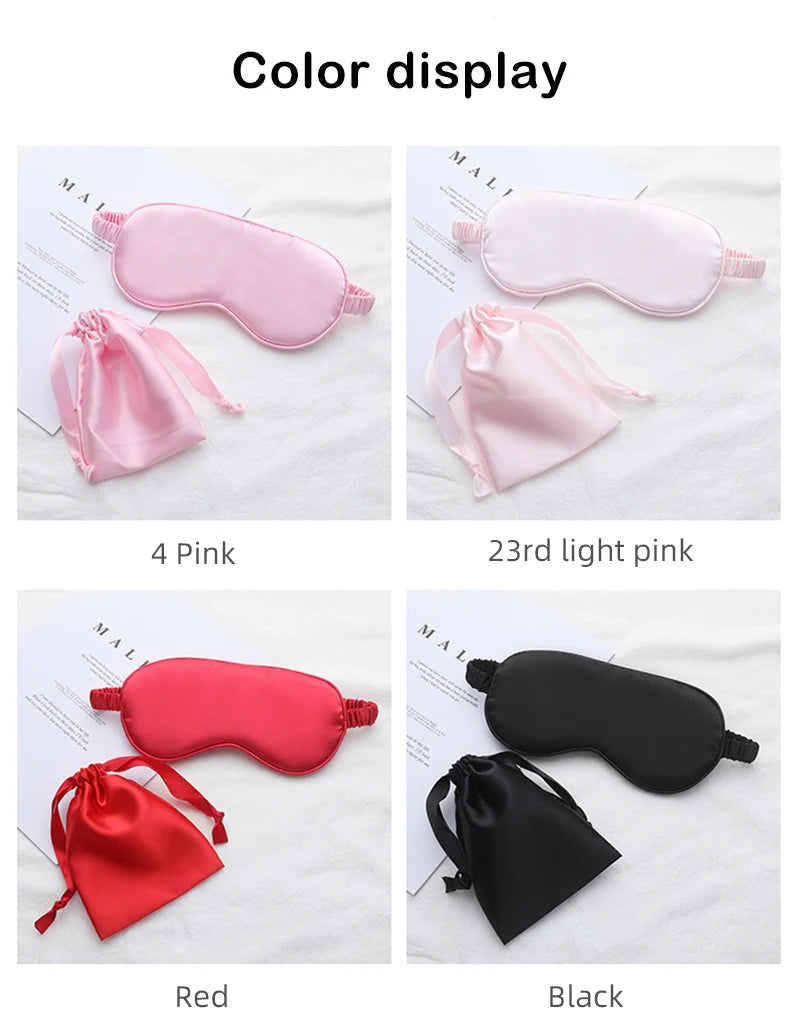 Silk Sleeping Eye Mask with Carrying Pouch Bag Travel Sleep Eyeshade For Women Man Nap Cover Comfortable Eye Patch Help Rest