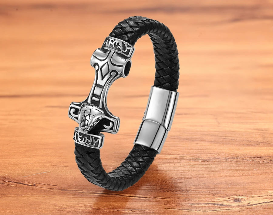 TYO Trendy Punk Rock Fashion Genuine Leather Bracelet Men Metal Stainless Steel Jewelry Magnetic Braided Vintage Dropshipping