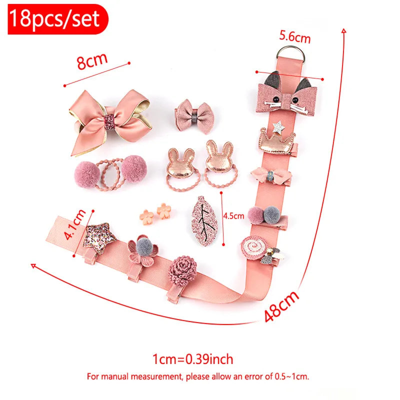 18 hairpin set cute hair accessories girls cartoon hairpin headdress bow flower animal hairpin hair circle elastic headdress