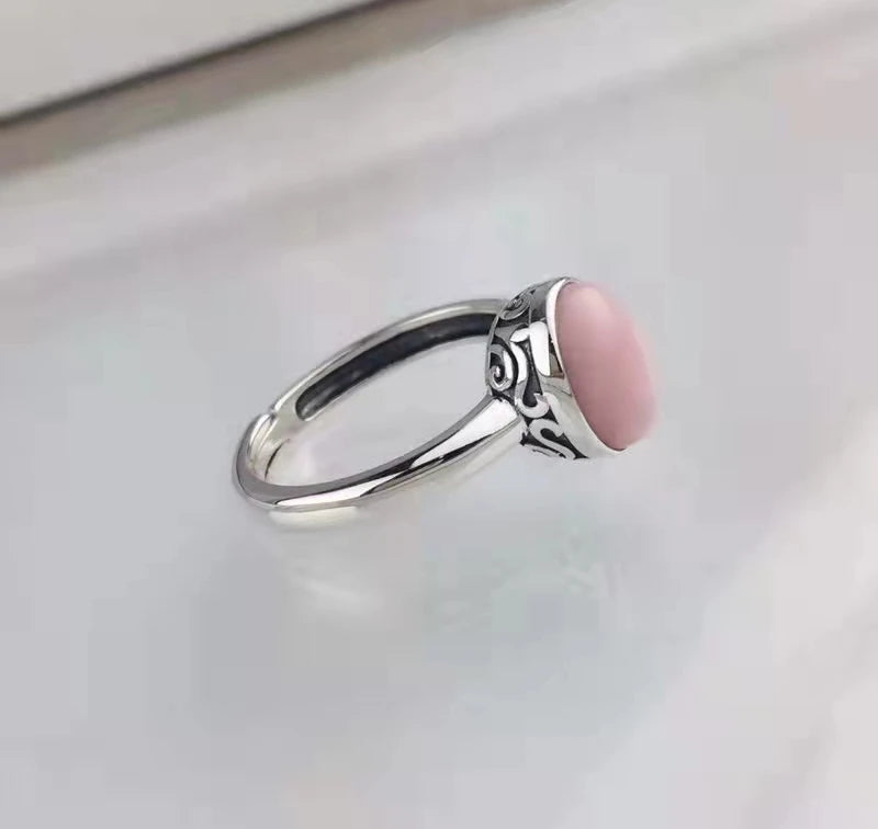 Natural Opal Gemstone Women's Ring Anillos Mujer Jewelry s925 Silver Inlay Adjustable Size Pink Girlfriend Christmas Gift