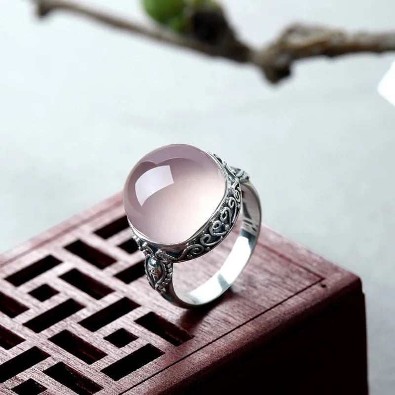 New Pink Round Opal Rings For Women Statement Jewelry Vintage Anillos Wholesale Moonstone Ring Accessoies Gift Dropshipping