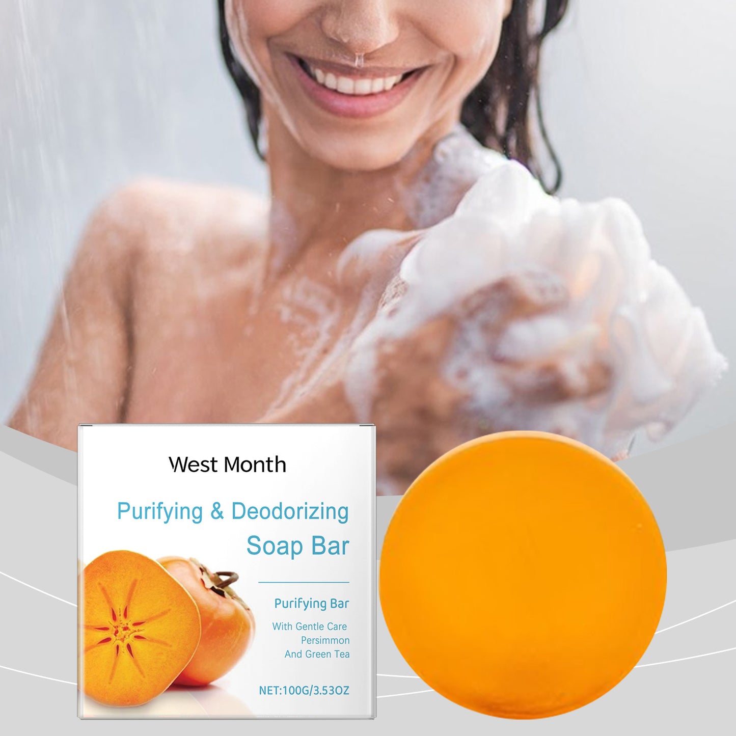 Persimmon Soap Bar Cleansing Deodorizing Remove Stains Rich Foam Lasting Fragrance Freshness Anti Sweat Odor Shower Bathing Soap