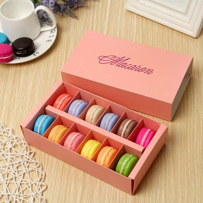 12-Piece Pack Macaron Packing Box High-Grade Bronzing Macaron Drawer Box French Macaron West Point Cookie Box