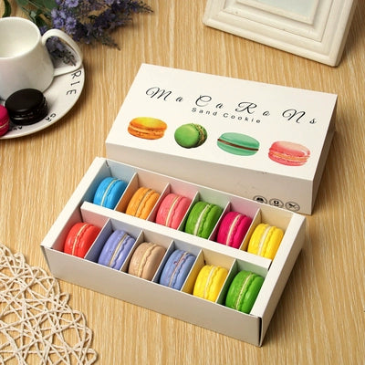12-Piece Pack Macaron Packing Box High-Grade Bronzing Macaron Drawer Box French Macaron West Point Cookie Box