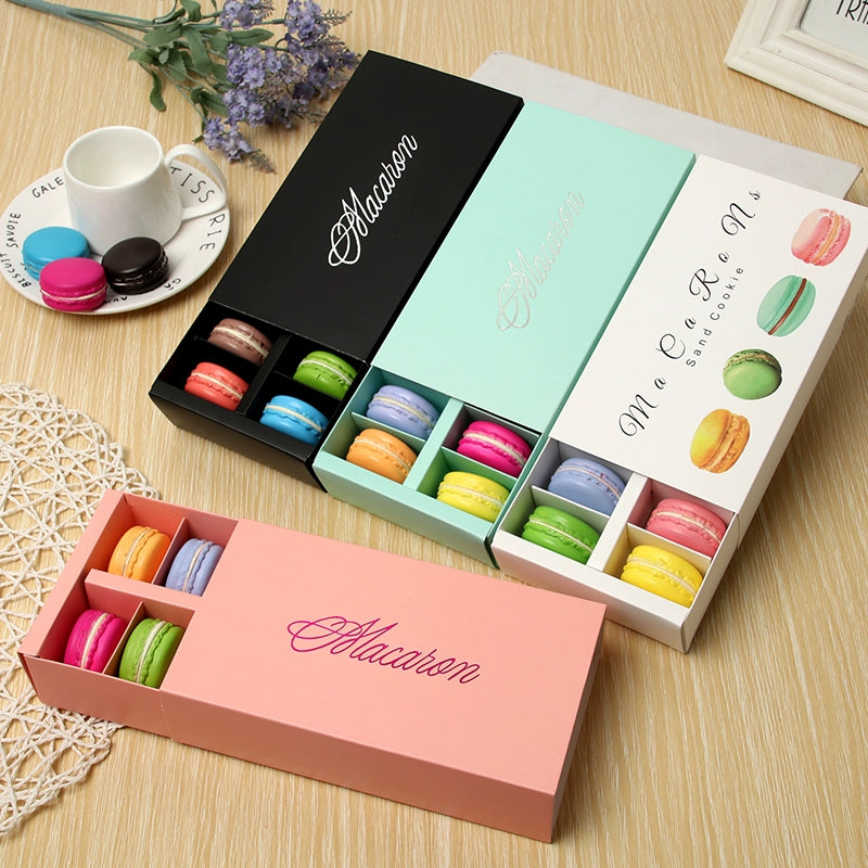 12-Piece Pack Macaron Packing Box High-Grade Bronzing Macaron Drawer Box French Macaron West Point Cookie Box