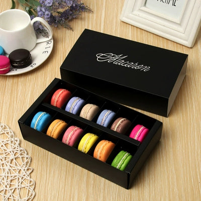 12-Piece Pack Macaron Packing Box High-Grade Bronzing Macaron Drawer Box French Macaron West Point Cookie Box