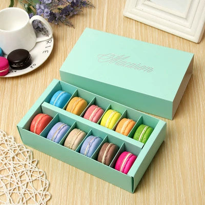 12-Piece Pack Macaron Packing Box High-Grade Bronzing Macaron Drawer Box French Macaron West Point Cookie Box