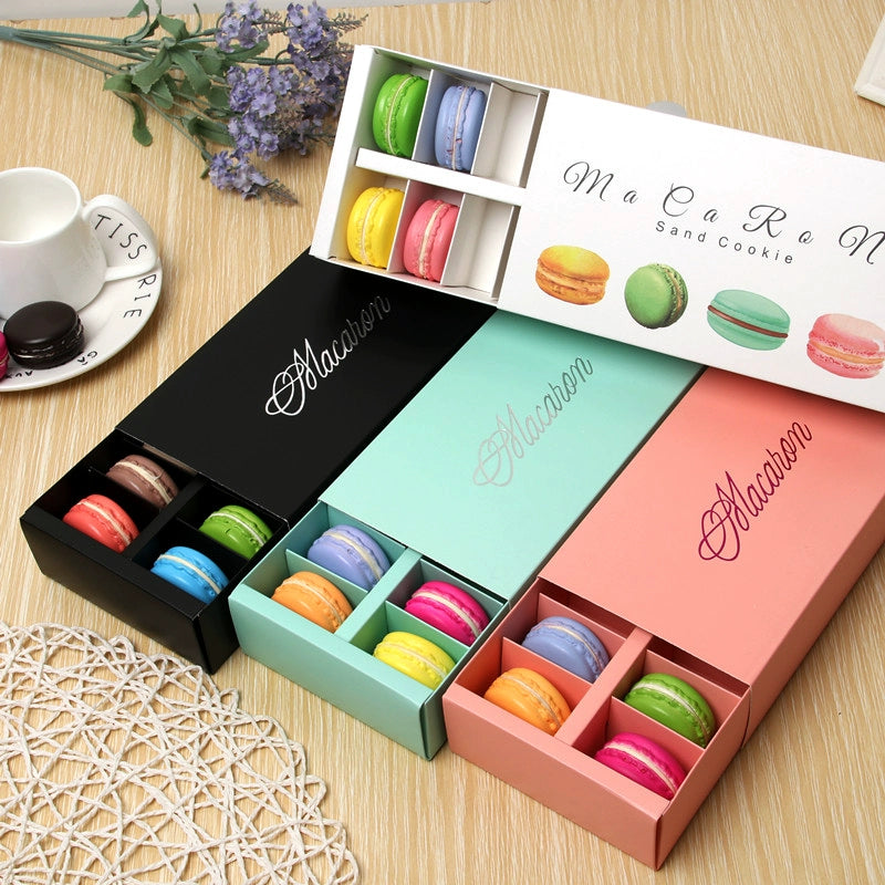 12-Piece Pack Macaron Packing Box High-Grade Bronzing Macaron Drawer Box French Macaron West Point Cookie Box
