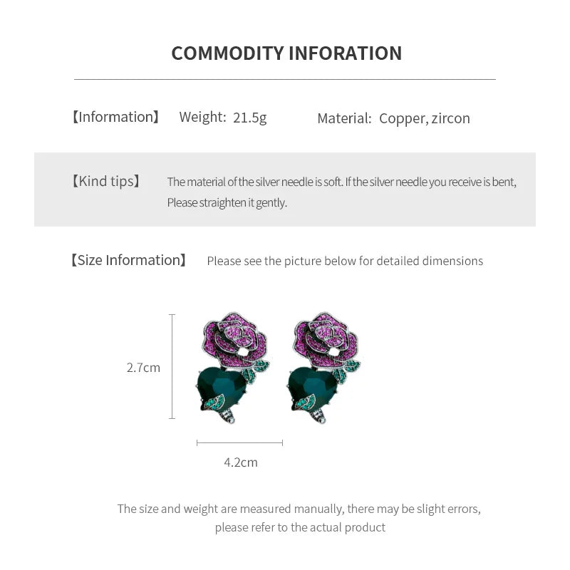 Purple Rose Flower Heart Lip,Stud Earrings for Women French Romantic Vintage Temperament Earring Luxury Jewelry wholesale