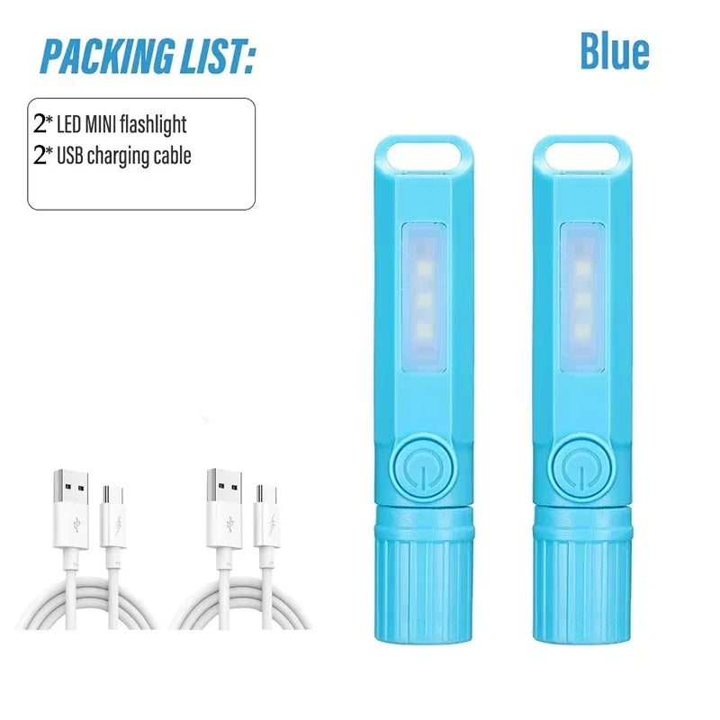 Super Bright LED Mini Flashlight With Side Light Torch USB Portable Telescopic Zoom Work Light Waterproof Outdoor Camping Light