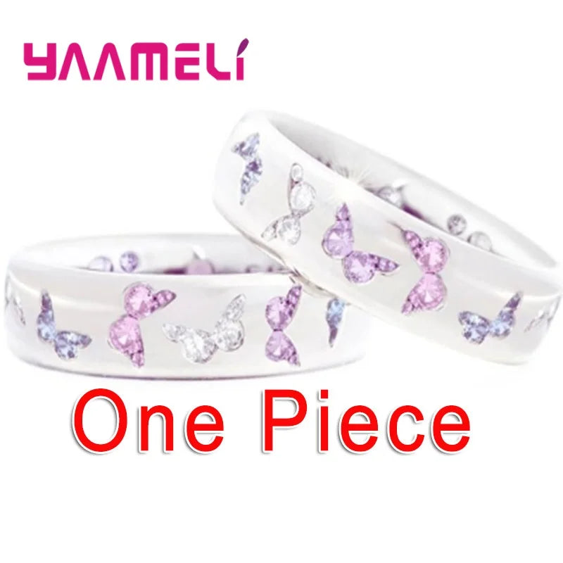Butterfly Colorful Wedding 925 Sterling Silver Plated Rings For Women Elegant Multicolor Zircon Ring Jewelry Girl Gift Bijoux