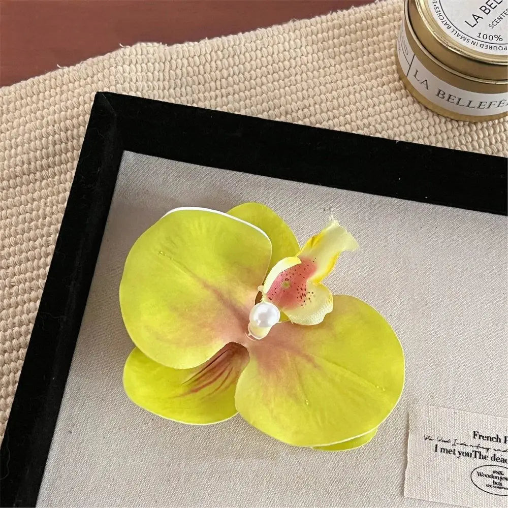 Simple Cloth Flower Hair Clip Butterfly Orchid Pearl Orchid Flower Hairpin Korean Style Bohemian Style Girl Hair Clip Seaside