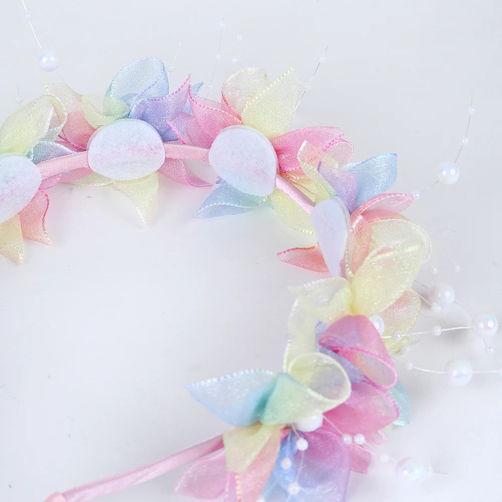 Fairy Flower Headband Sweet Lovely Girl Lace Floral Pearls Hair Hoop For Princess Wedding Birthday Headwear Accessories Gifts