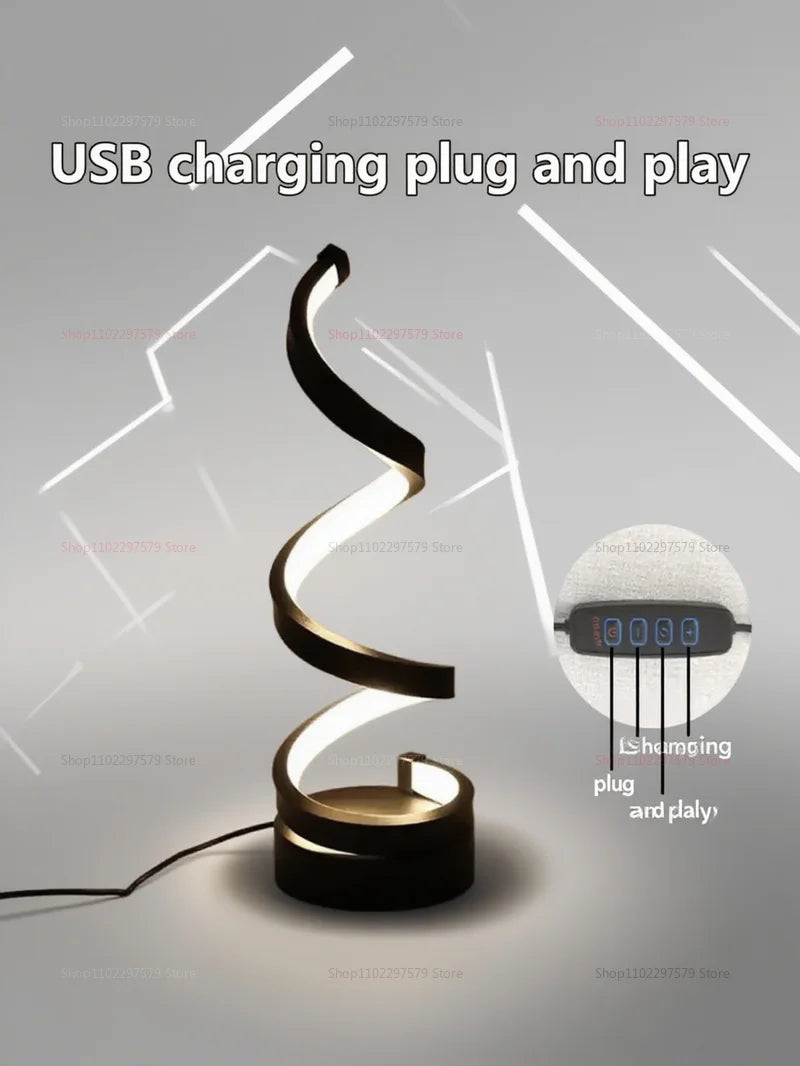 LED Night Light Spiral Table Lamp Modern Dimmable Bedside Lamp for Bedroom Living Room Office Kids Room Decor Night Lights
