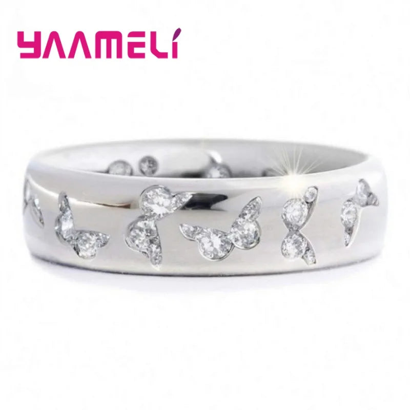 Butterfly Colorful Wedding 925 Sterling Silver Plated Rings For Women Elegant Multicolor Zircon Ring Jewelry Girl Gift Bijoux