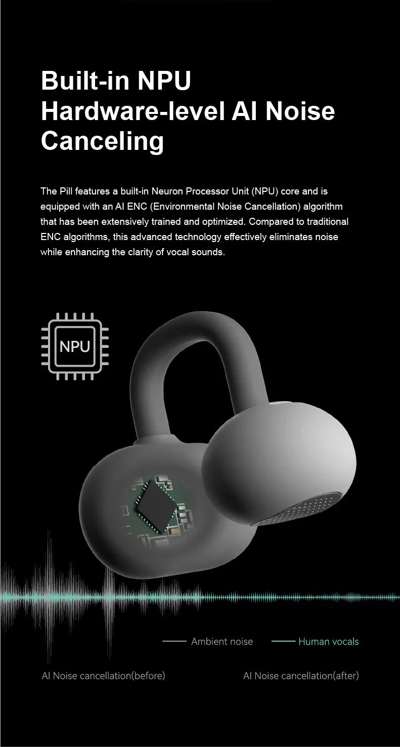 MOONDROP PILL Open Ear Headphones Bluetooth 6.0 OWS Hanging Earphones IPX4 Open Ear Clip Wireless Earbuds Built-in AI ENC MD-0WS