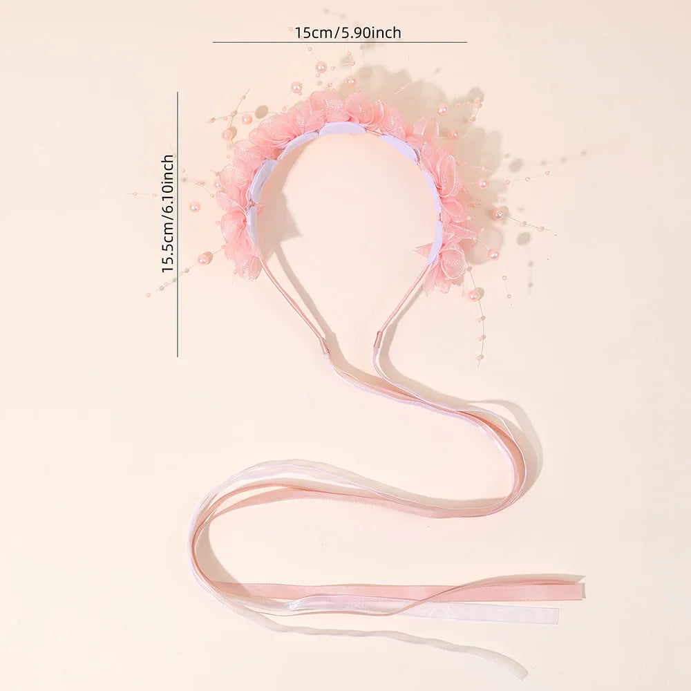 Fairy Flower Headband Sweet Lovely Girl Lace Floral Pearls Hair Hoop For Princess Wedding Birthday Headwear Accessories Gifts