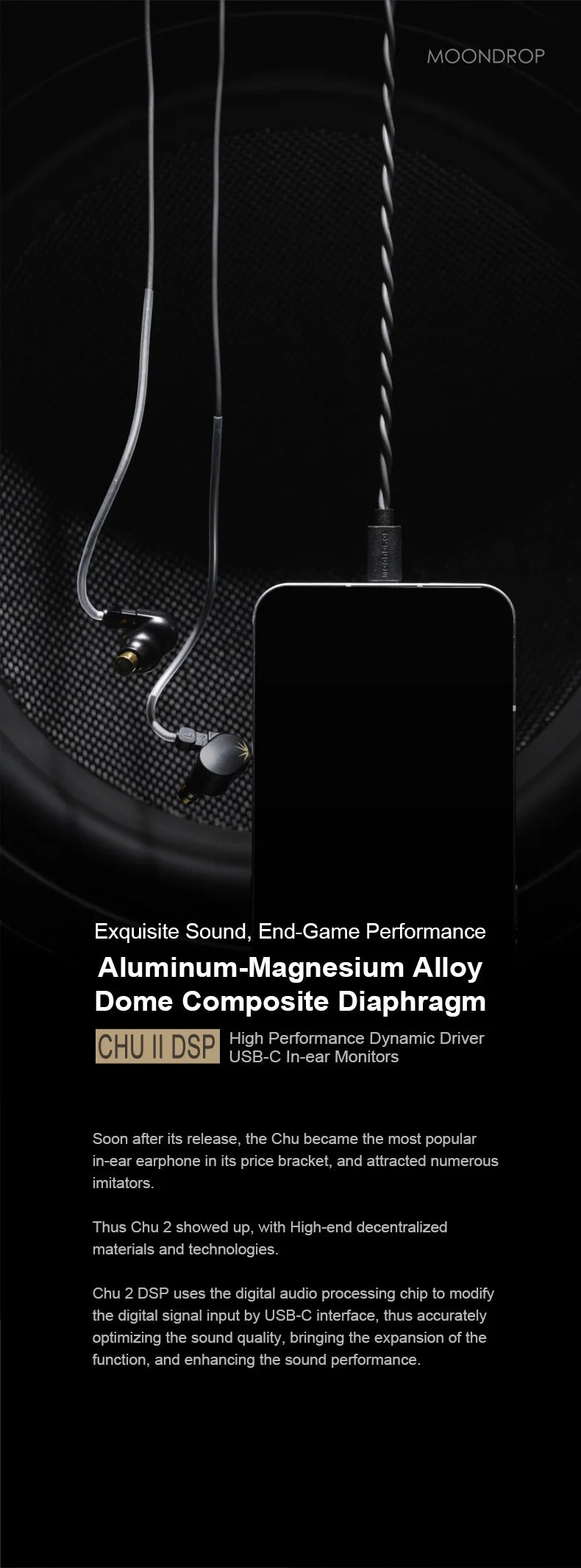 Moondrop Chu II DSP 10mm High-performance Dynamic Driver IEMs Earphones Wired Earbuds TYPE-C With Mcrophone Earphone