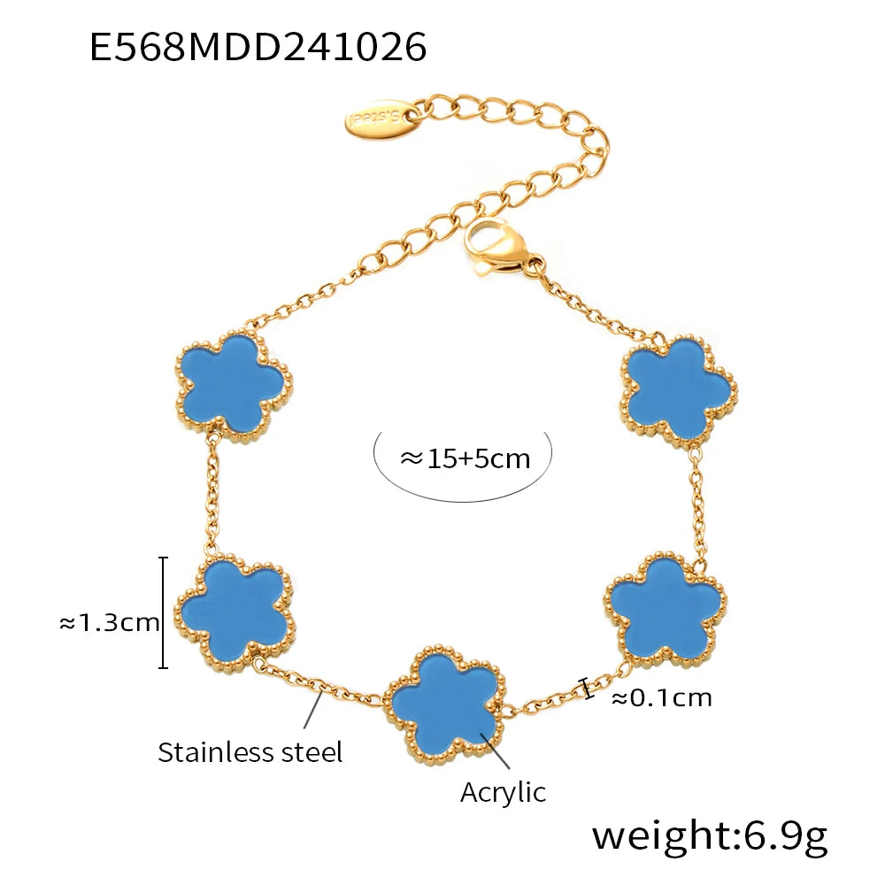 Fashion Five Petals Beautiful Bracelet for Women No Rusted Gold Plated Stainless Steel Agate Bangle Charm Luxury Jewelry Gift