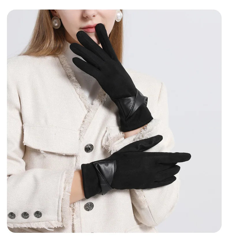 Winter gloves for women suede cold-proof and warm gloves for women plus velvet thickened gloves touch screen gloves
