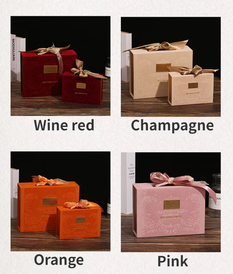 Valentine's Day Gift Box with Satin Ribbon Bow Chinese Candy Box with Magnetic Closure Gift Wrapping Bag Event Party Supplies