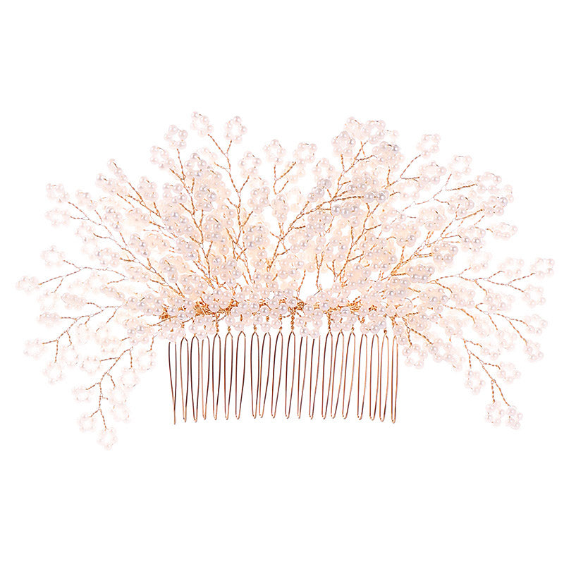 Pearl Flower Hair Comb European Style Tiaras Bride Headdress Pearl Girls Golden Crown Wedding Hair Accessories Party Jewelry